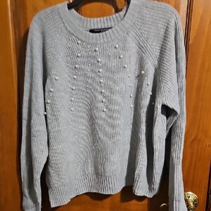 French Connection Light Gray Sweater with Pearl Details